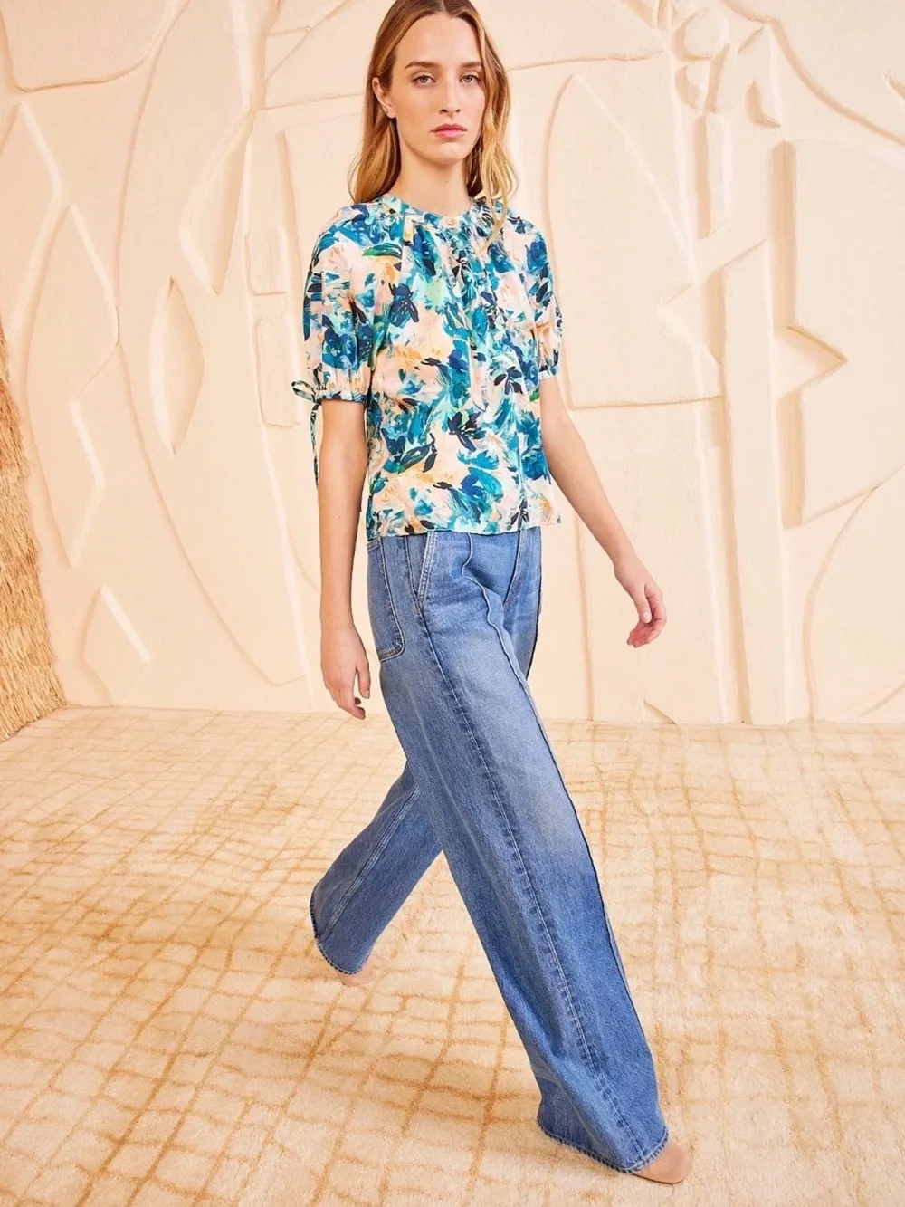 Ulla Johnson Vienne Delphinium Cotton Floral Puff Sleeve Top